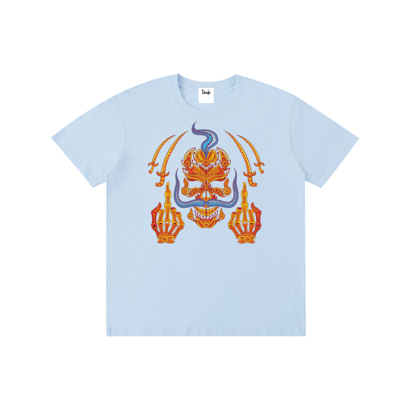 Skull Mid fing Front print Pure Cotton Unisex Tee