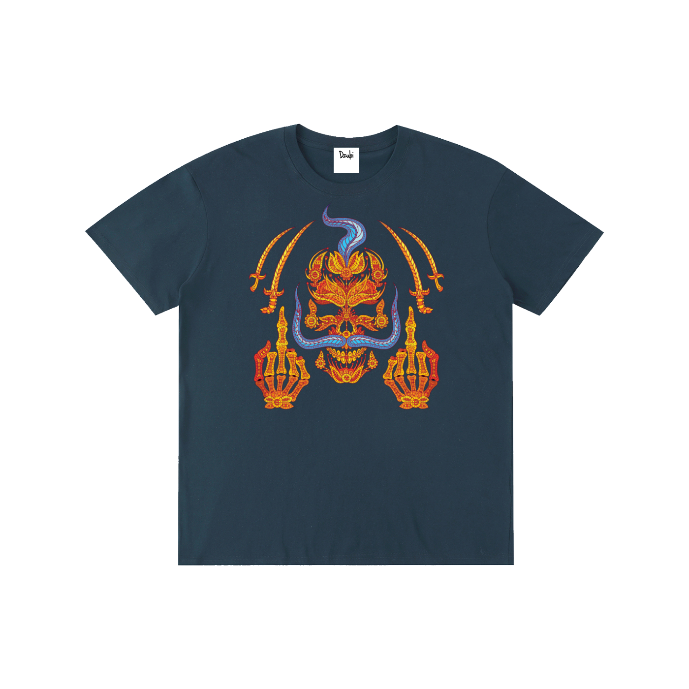 Skull Mid fing Front print Pure Cotton Unisex Tee