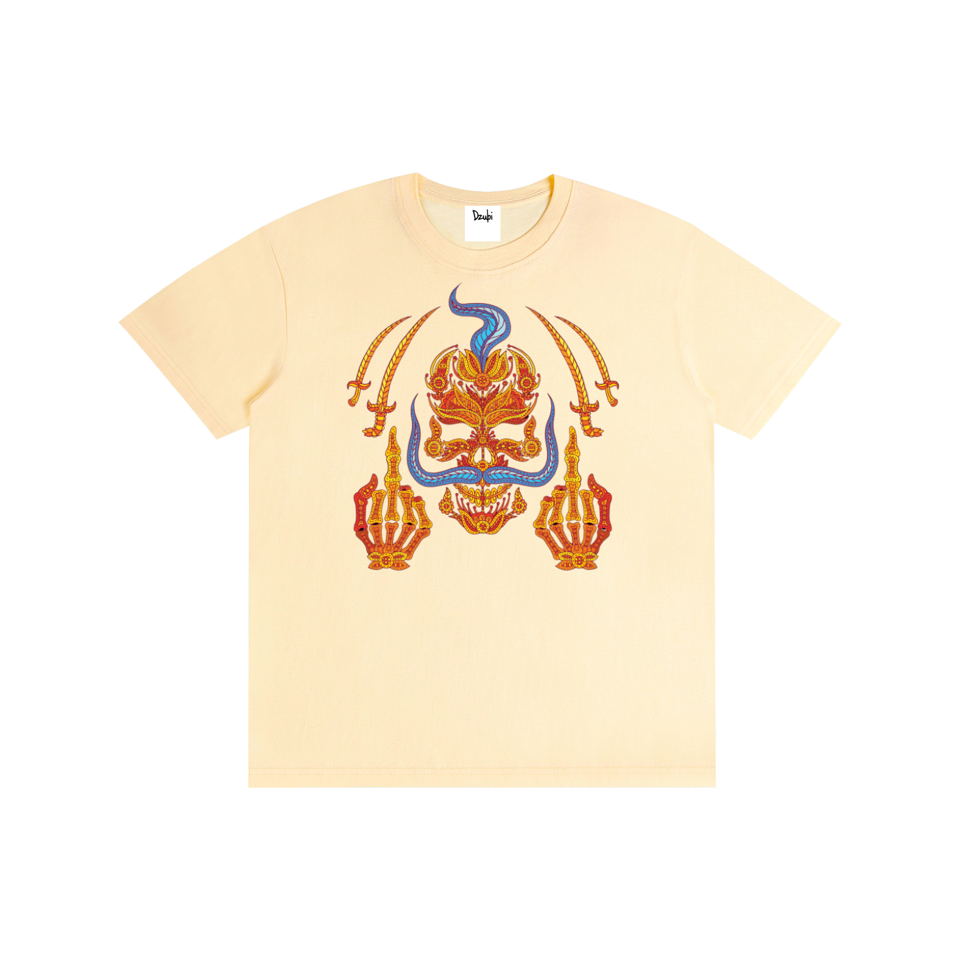 Skull Mid fing Front print Pure Cotton Unisex Tee